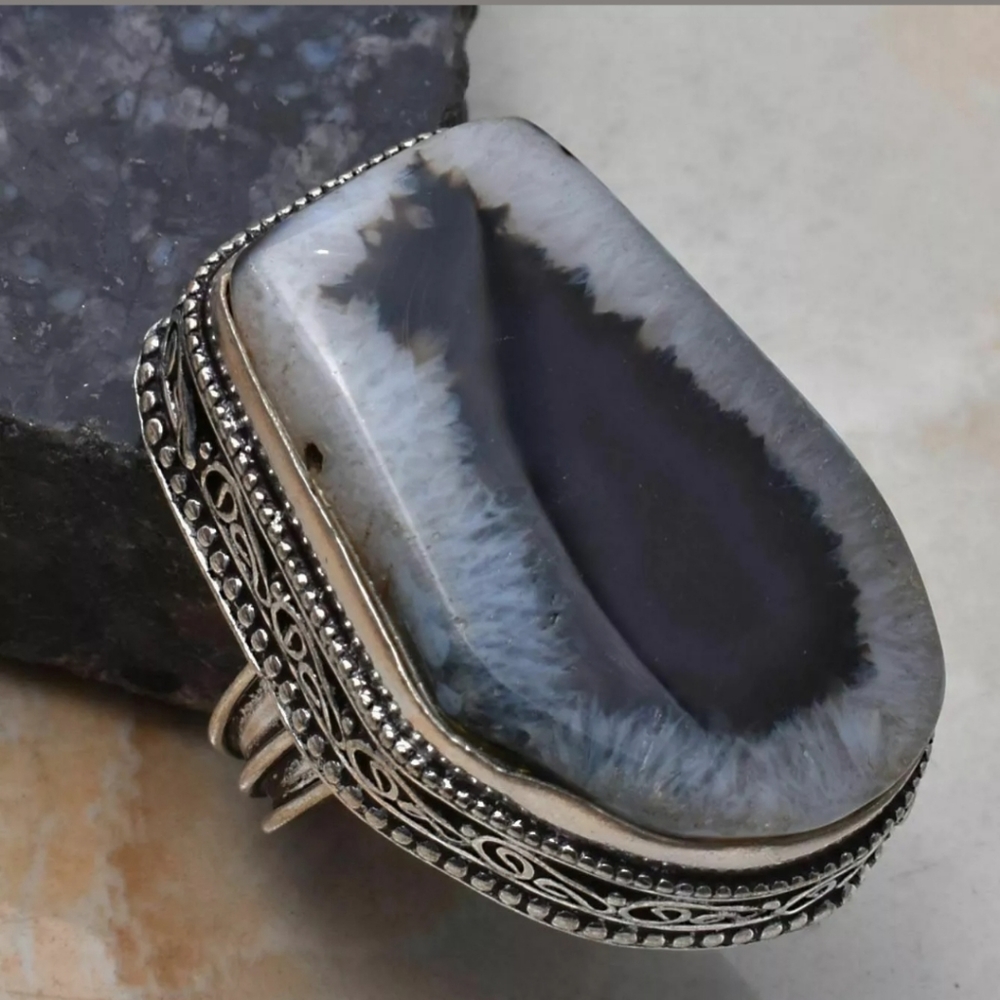 New Solar Agate 925 Silver Statement Ring.